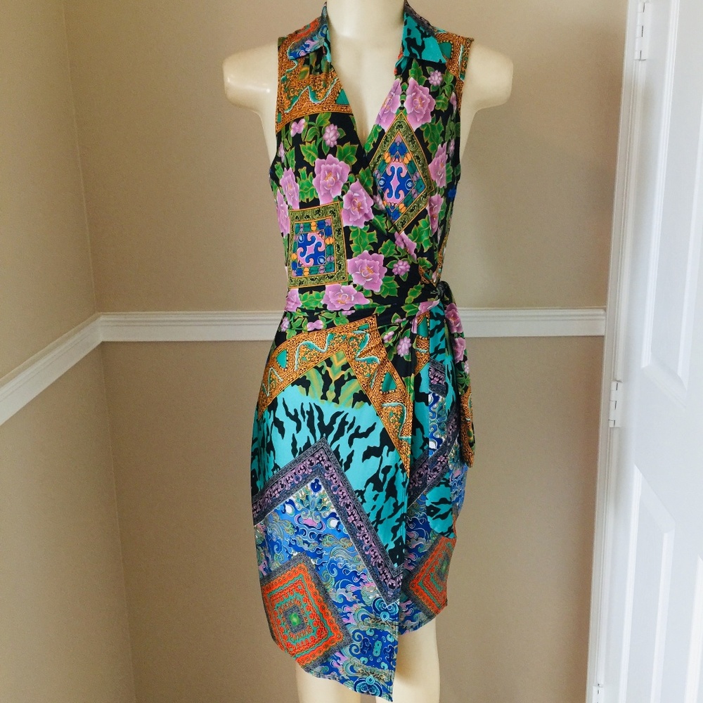  LIKE NEW Super Colorful Faux Wrap Dress 